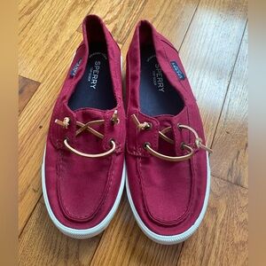 Women's Sperry Top-Sider Maroon White 2-Eye Boat Shoes Size‎ 8.5 STS81808